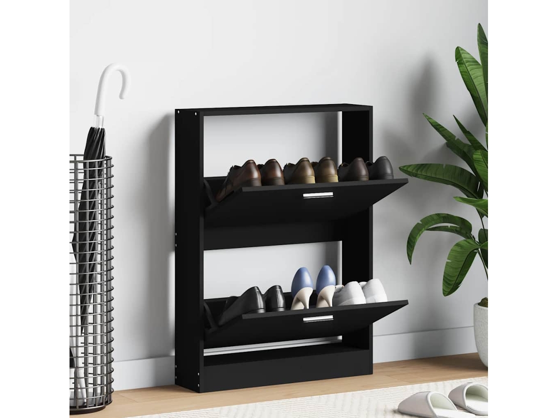 Vidaxl Sapateira 59x17x81 Cm Derivados De Madeira Preto