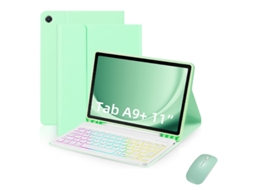 Teclado E Mouse Retroiluminados Em Verde Menta E Branco, Samsung A8 X200/x205 De 10,5 Polegadas. Yunzii