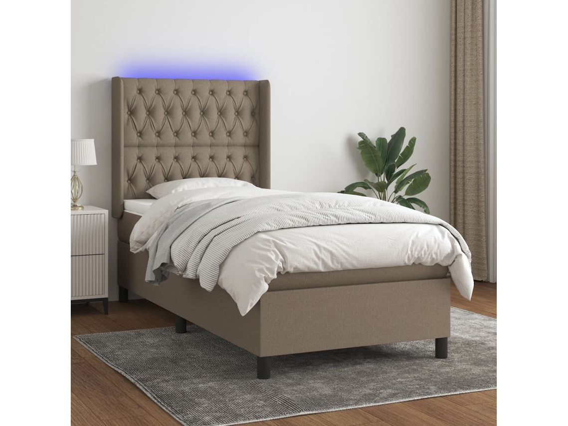 Vidaxl Cama Box Spring + Colchão/led 80x200cm Tecido Cinza-acastanhado