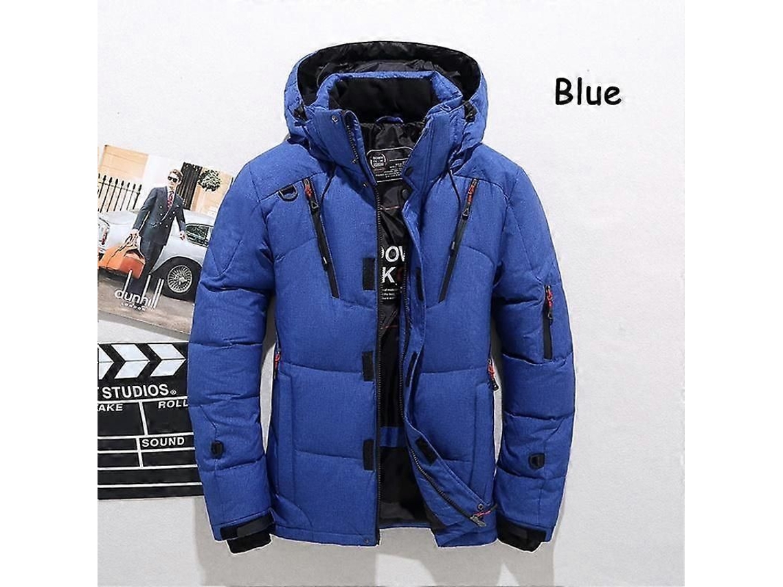 Jaqueta De Pluma De Pato Branco Para Homem Com Capuz Removível, Casual, Liso, Tecido Grosgrain, Fecho Zipper, Lavagem A Seco Azul