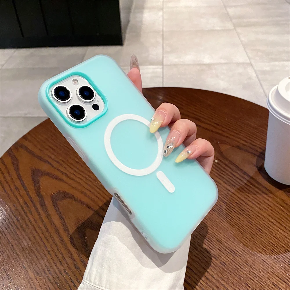 Capa Fosca Para Iphone Com Carregamento Sem Fio Magsafe (iphone 14, Azul) E Proteção Magnética.