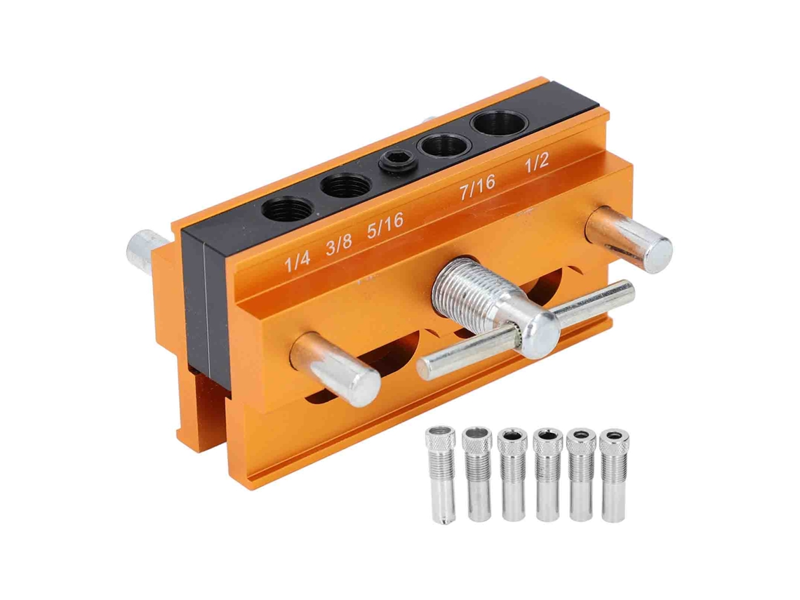 Kit de gabarito autocentrante para brocas retas, ajustável, com 6 buchas, ferramenta para furação em madeira.