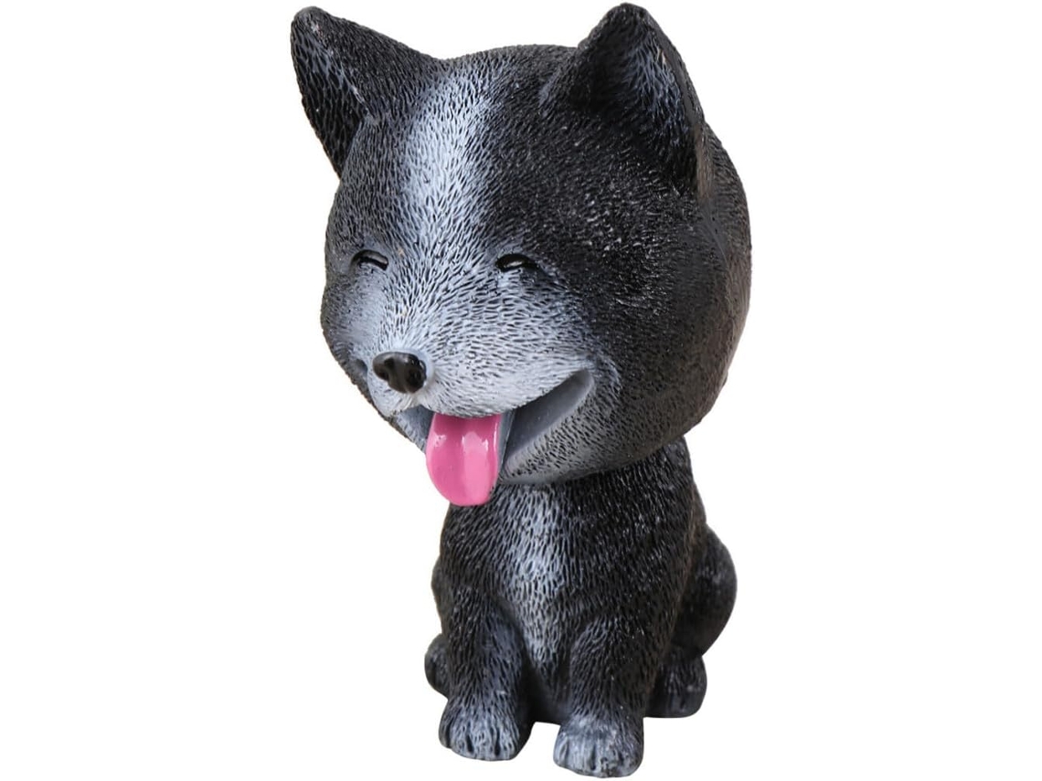 Cachorrinho de resina Preta com cabeça articulada para decoração de carro ou interiores.