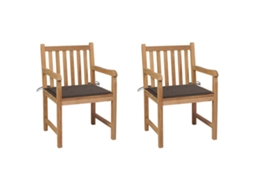 Vidaxl Cadeiras De Jardim C/ Almofadões Cinza-acast. 2 Pcs Teca Maciça