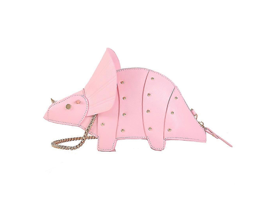 Bolsa De Ombro Transversal Feminina Em Couro Sintético Com Formato De Dinossauro E Corrente De Rebite, Rosa