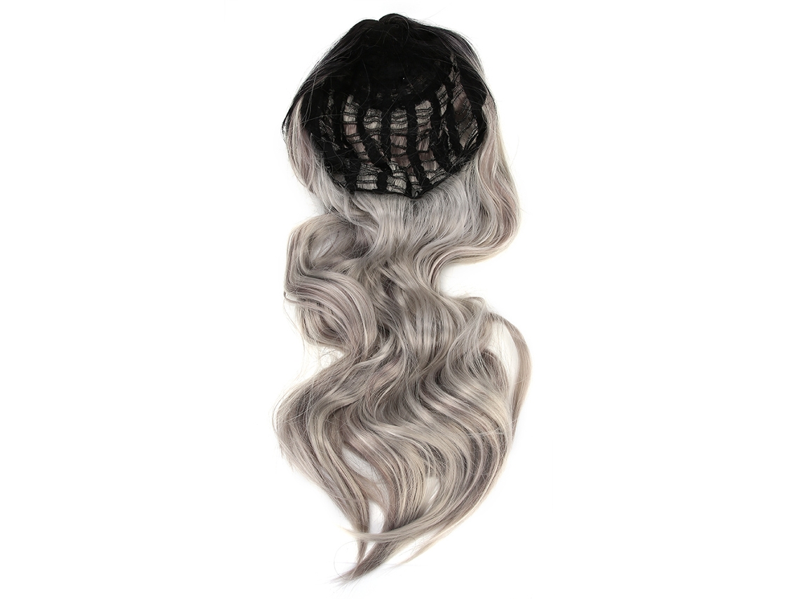 Peluca Sintética De Pelo Largo Rizado Con Parte Central Para Mujeres, Color Negro Gris, De Alta Calidad Y Ajustable