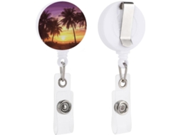 Porta Crachás Retrátil Com Estampa Palmeiras Ao Pôr Do Sol, Divertido E Com Clipe Chaveiro, Porta Crachás