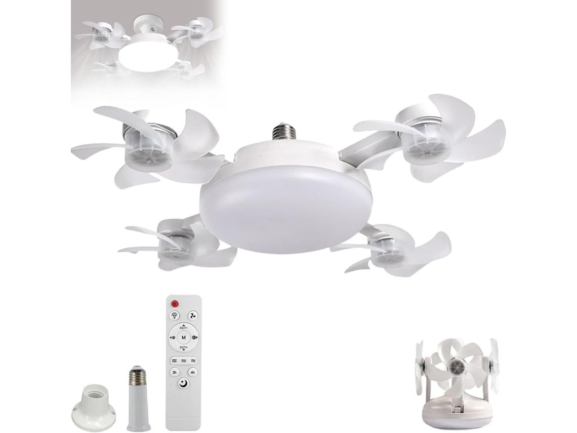 Ventilador De Teto Com Soquete E27 E Luz, Controle Remoto, 2 Em 1,