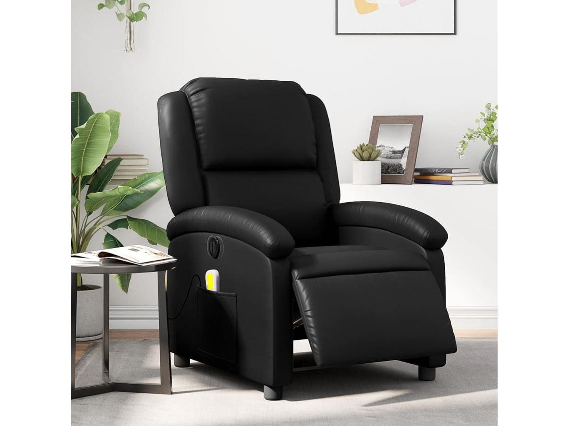 Vidaxl Poltrona Massagens Reclinável Elétrica Couro Artificial Preto