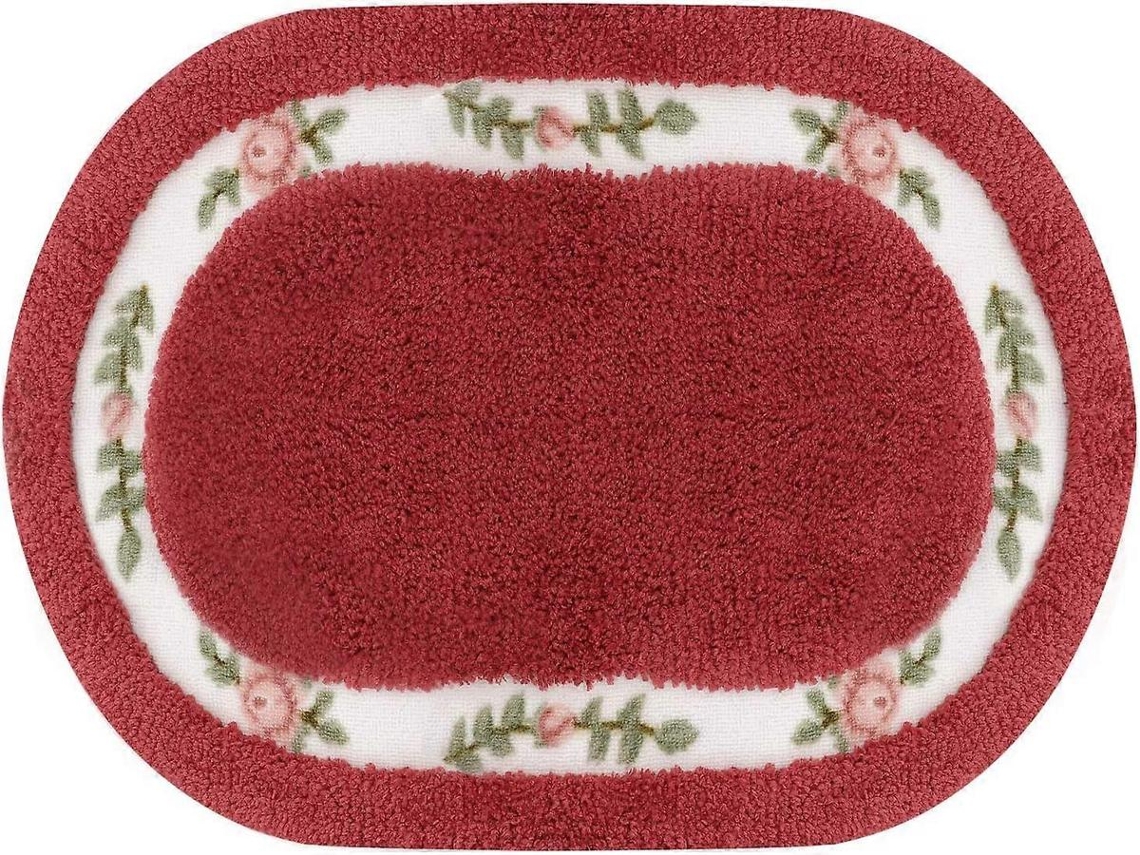 Lurelia Tapete Floral Oval Rosa Microfibra Antiderrapante Lavável