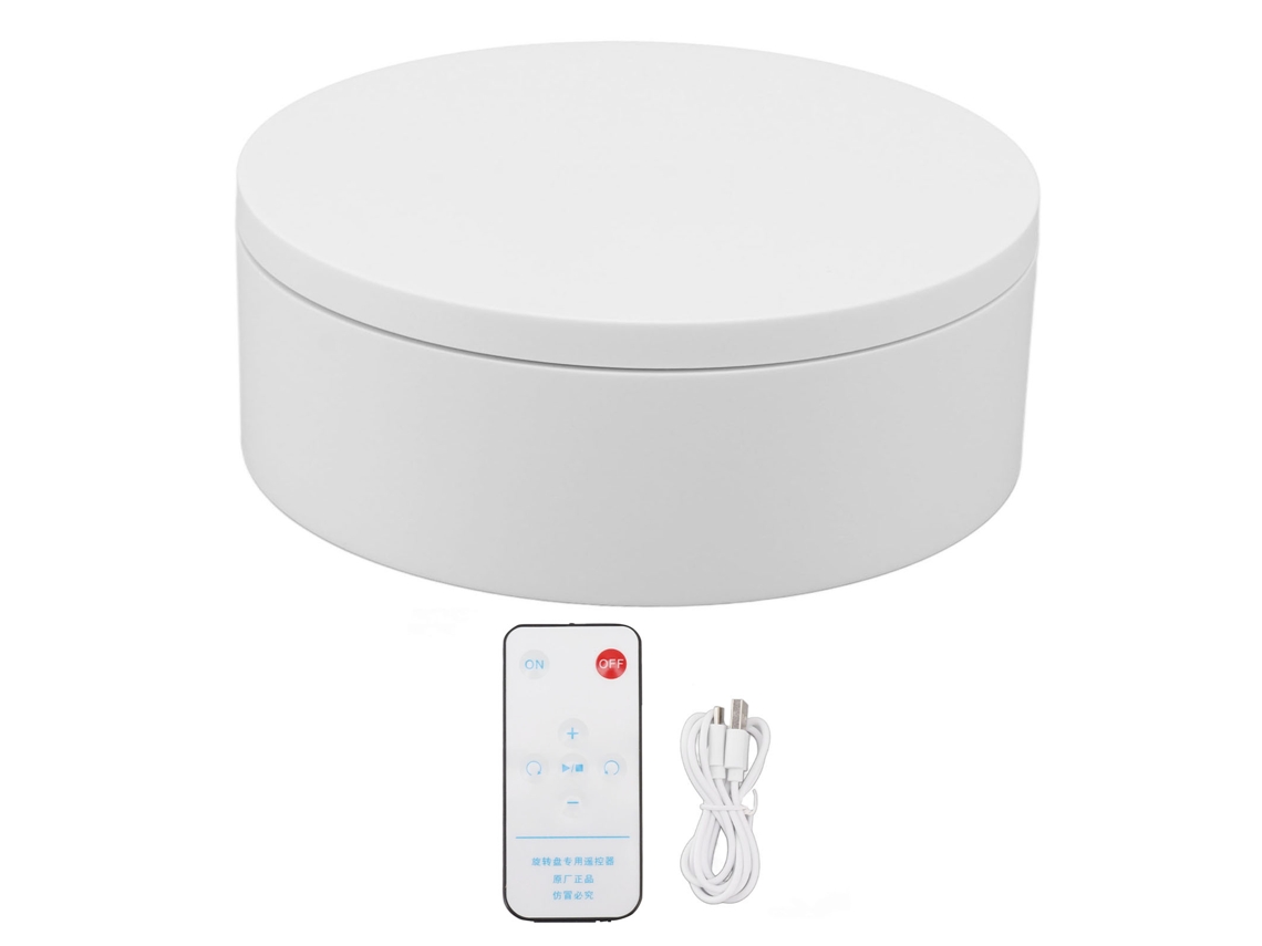 Base Giratória Automática Branca Com Controle Remoto, Carga 3kg, Diâmetro 13cm Para Produtos