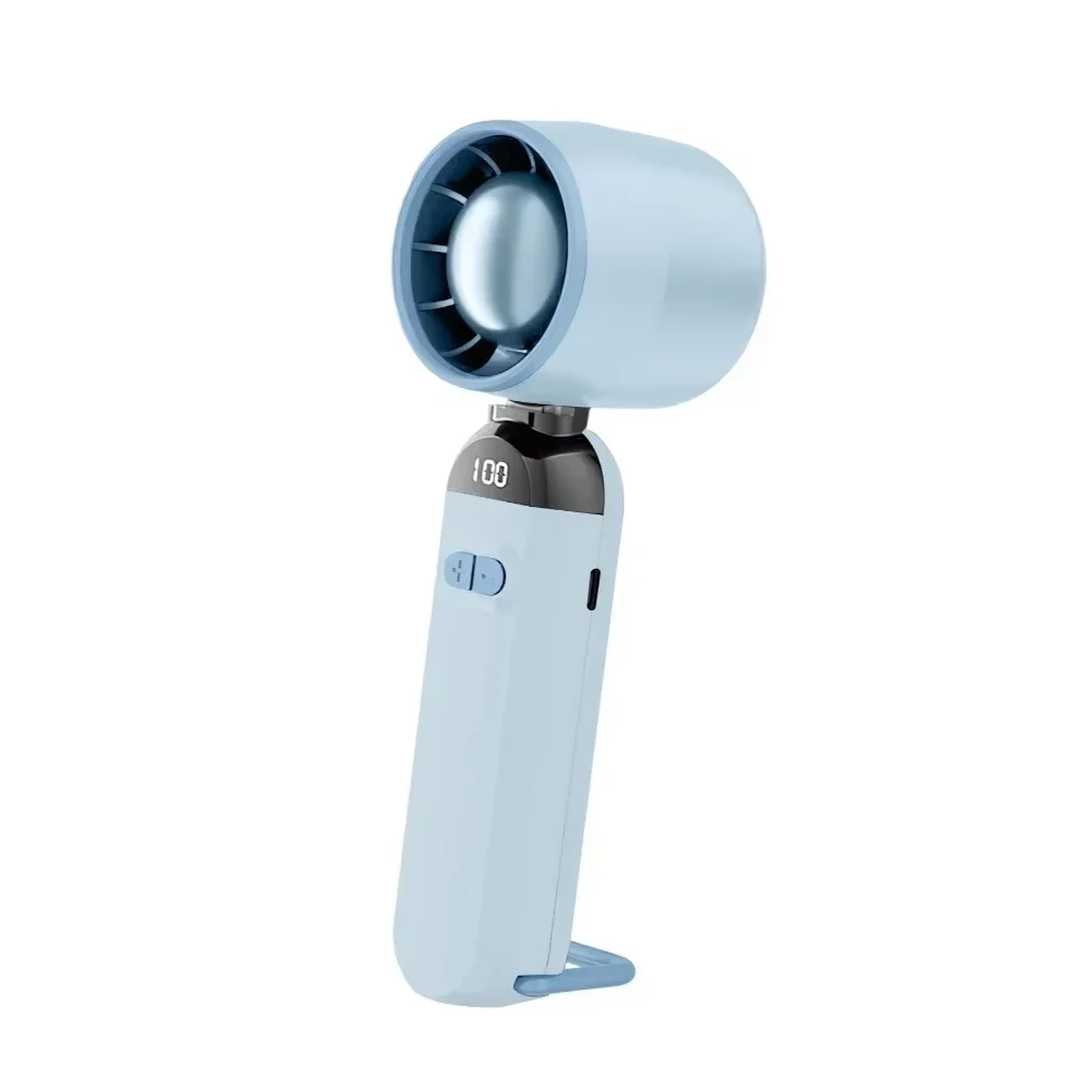(azul) Mini Ventilador De Mão, Ventilador Dobrável Para Pescoço, 5 Velocidades De Vento, Recarregável Via Usb
