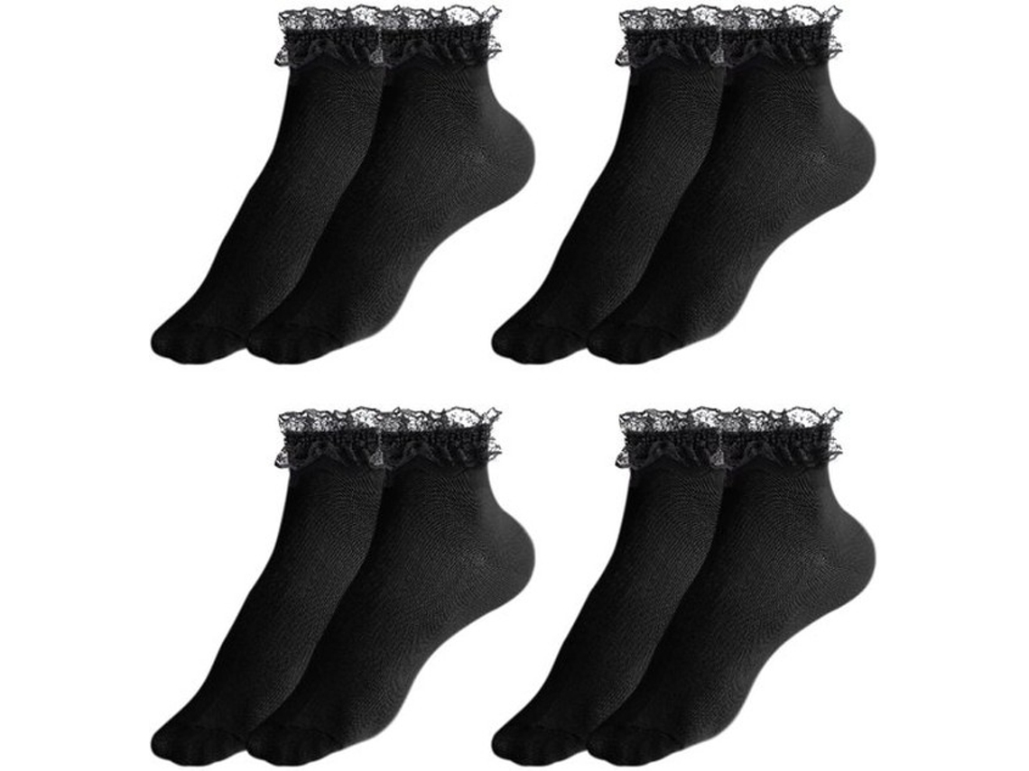 Sokos Unissex 4 Pares Preto - Meias Femininas - Meias De Coton - Desenho De Borda - Meias Confortáveis - Materiais Respiratórios