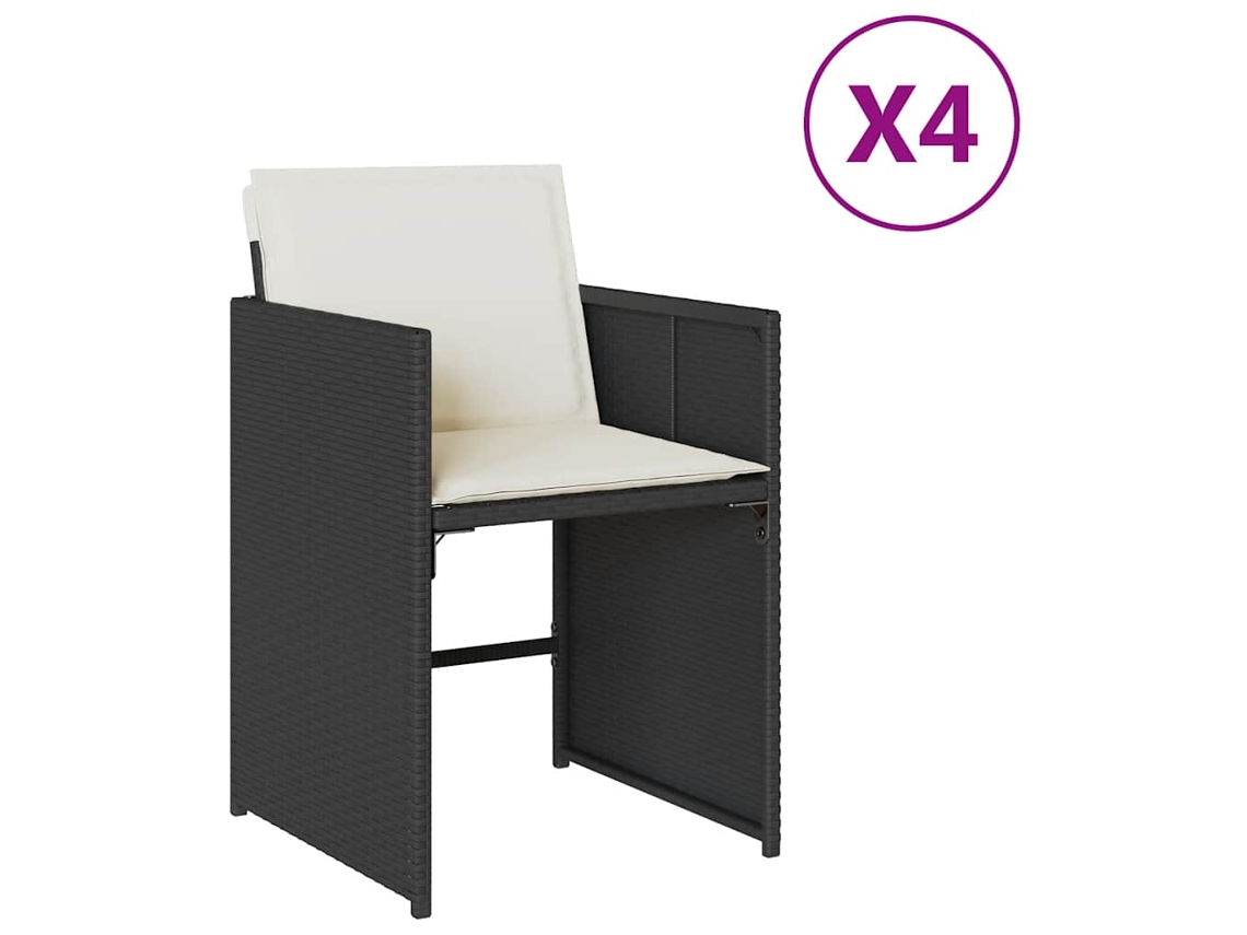 Cadeiras de Jardim com Almofadões 4 Peças Vime Pe Preto MAISON EXCLUSIVE