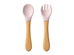 Conjunto de Dois Utensílios de Mesa para Bebê em Silicone e Madeira com Cabos de Madeira. MDUG (roxo)