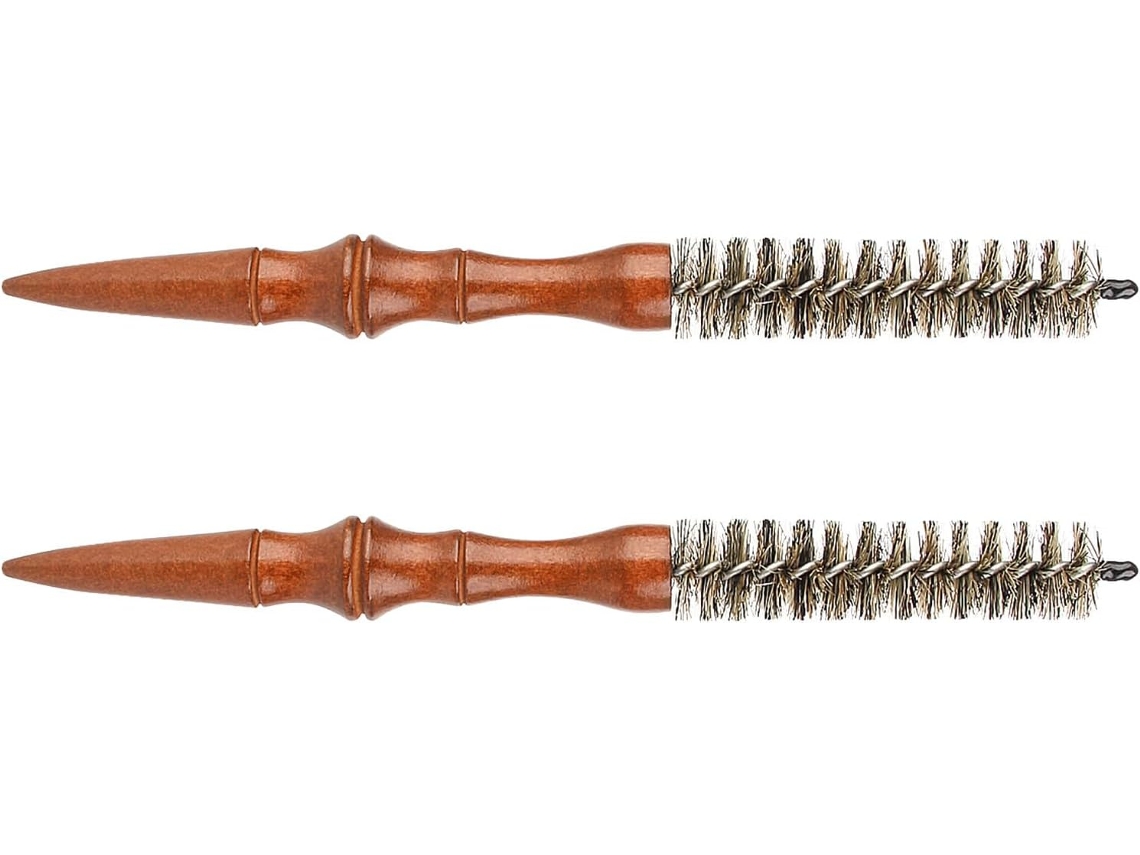 Conjunto De 2 Escovas Cabelo Redondas Madeira Com Cerdas Javali, Acabamento Suave E Leve, Para Barba E Bigode, Salão De