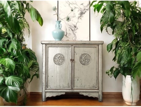 Gabinete Asiático Cinza Claro Cômoda Vintage Aparador Estilo Colonial Asiático Armário De Parede Estilo Antigo Oriental Vintageasia