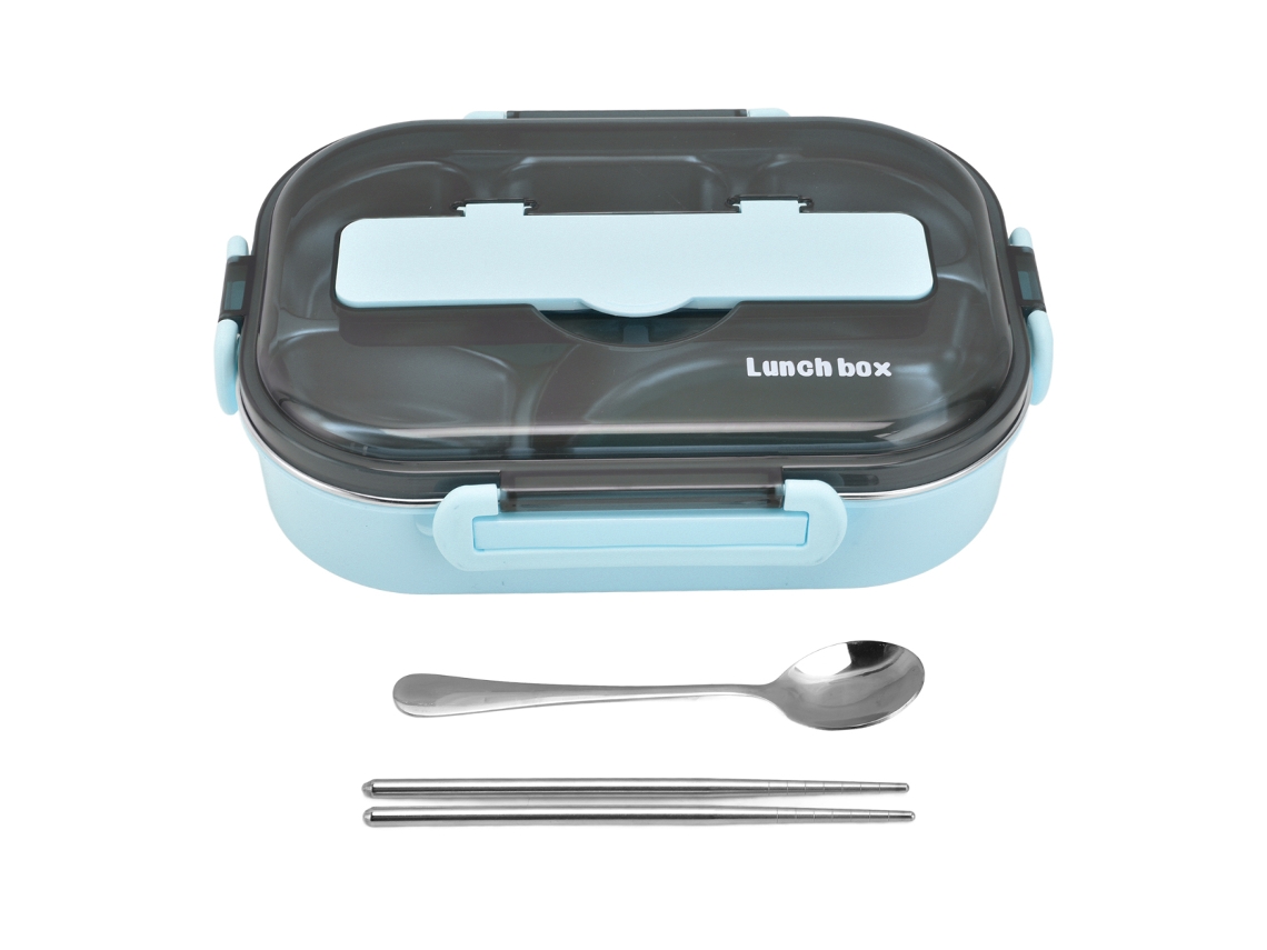 Mala Térmica 1.3l Com 5 Compartimentos Em Aço Inoxidável Com Talheres Para Almoço Escola Piquenique Azul