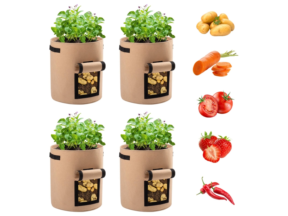 Conjunto de 4 Sacos de 38L para Plantio de Batata com Aba Visível LYYTUNG (marrom)