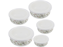 Kit de 5 Peças de Utensílios Esmaltados Inoomp com Tampas Herméticas, Tigelas Grandes para Salada e Sopa, Leves e CHABERLU