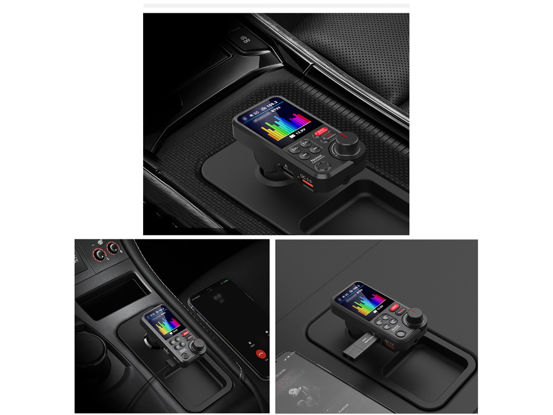 Transmissor Fm Carro Bt Mp3 Player Carregador Dual Usb Display 1.8''