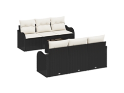 Conjunto 7 Móveis De Jardim Vidaxl Preto Vime Pe (55 X 55 X 37 Cm)