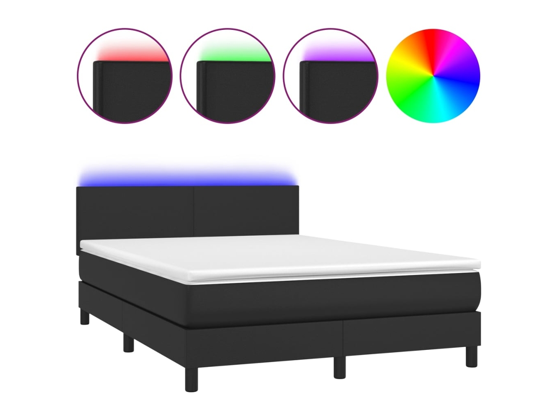 Box Spring Bed, Box Spring Beds Vidaxl Preto Couro Artificial (140 X 200 Cm)