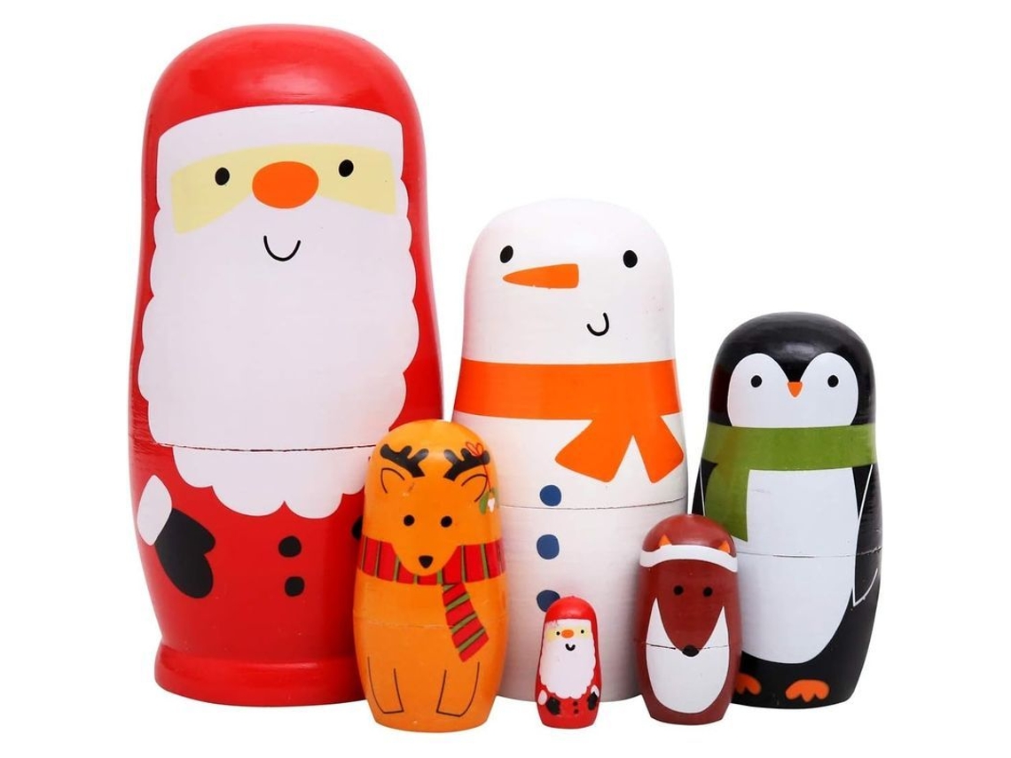Muñecas Rusas Matrioskas Navideñas De Madera Artesanales Nutcracker Con 6 Piezas Para Decoración Y Regalo