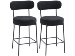 Conjunto de 2 cadeiras de bar, com assento e apoio para os pés, estofadas, capa de fleece, estrutura metálica, Preto | S/MARCA