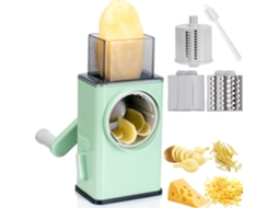 Ralador De Queijo Rotativo 3 Lâminas Substituíveis, Manual Cozinha Com Alça E Base Sucção Forte. Aquaforge