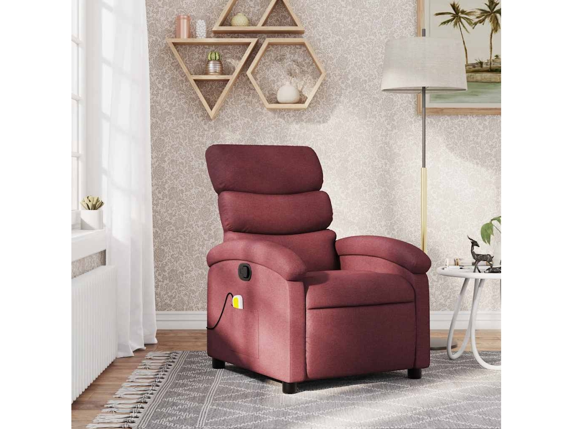 Vidaxl Poltrona De Massagens Reclinável Tecido Vermelho Tinto