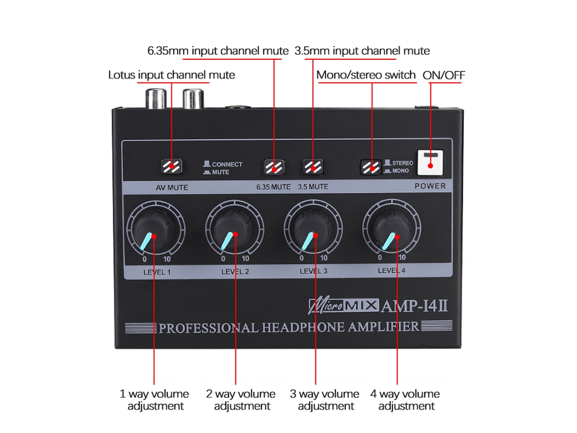 Amplificador de Fones de Ouvido Monitor In ear Portátil para Estúdios e Palcos com Controle de Volume Independente