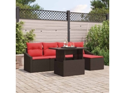 Vidaxl Conjunto De Sofá De Jardim 6 Unid. Marrom E Vermelho Vime Pe