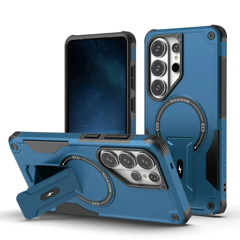 Capa Protetora Magnética (azul) Para Samsung S24 Plus Com Suporte E Capa Traseira Resistente A Impactos.