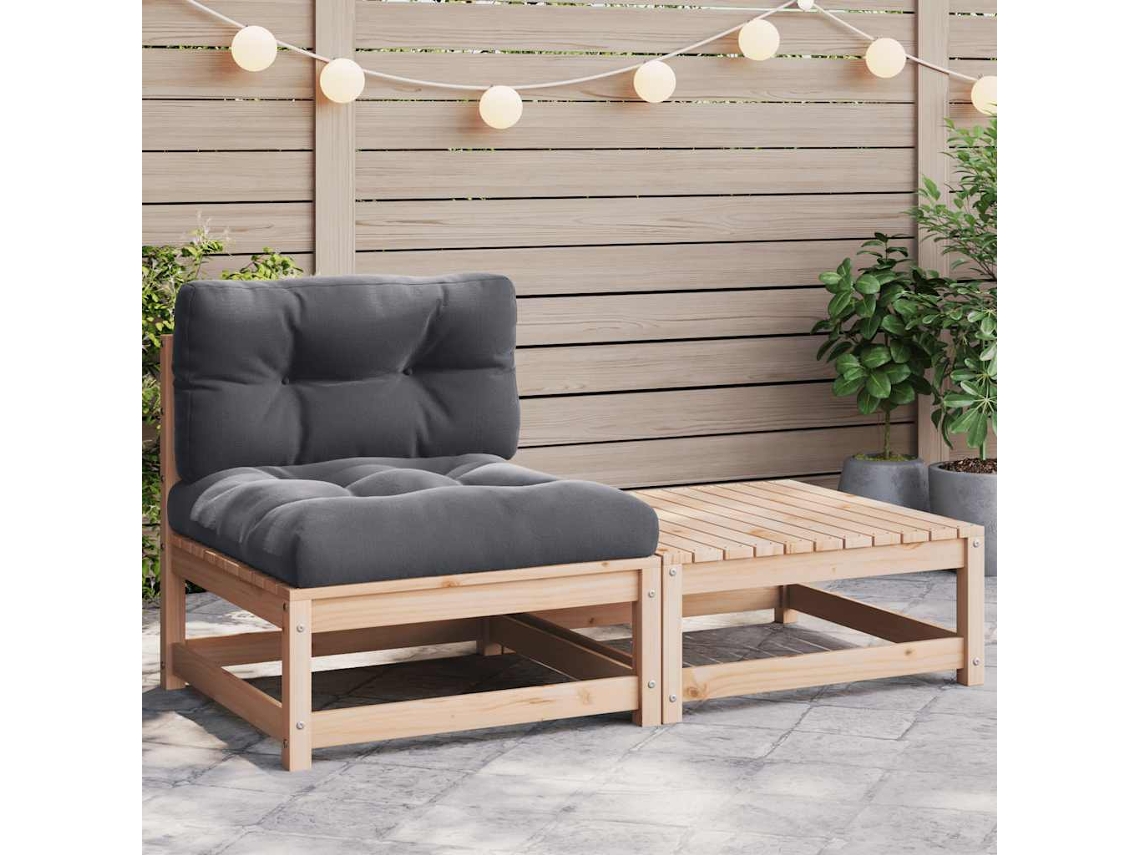 Vidaxl 2 Pcs Conjunto Lounge De Jardim Com Almofadões Pinho Maciço