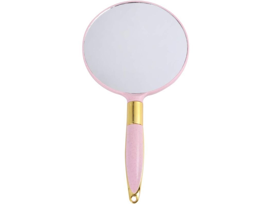 Espejo De Mano Redondo Con Mango Vintage De Maquillaje Suministros Cosméticos Rosa