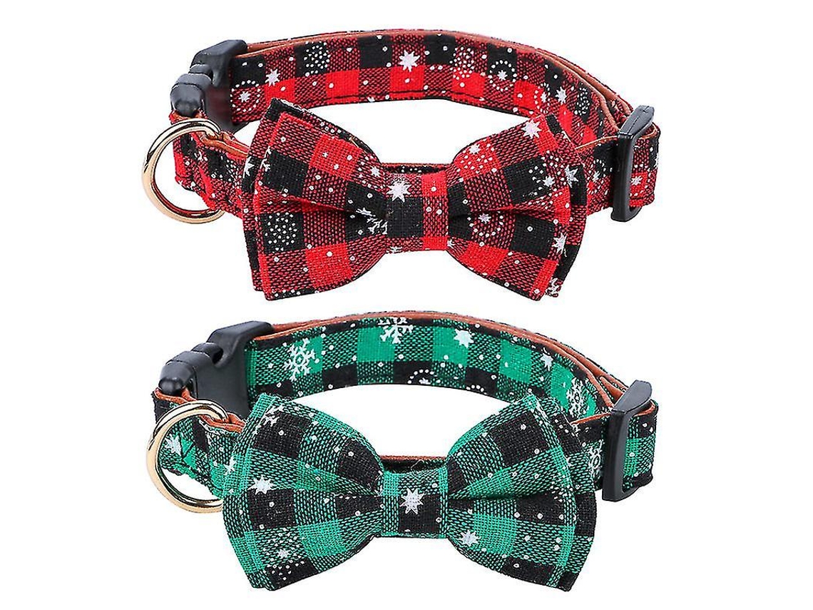 Colar De Cachorro Com Laço De Natal, Xadrez Vermelho E Verde
