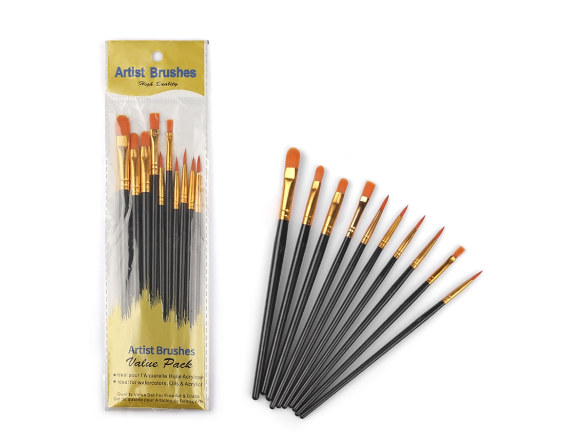 Conjunto De 10 Pincéis Para Pintura A Óleo (plástico De Nylon)