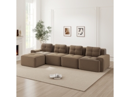 Sofá Modular 4 Lugares Boneless, Chaise Longue L, Assento Profundo, Antiderrapante Castanho MOBRIO