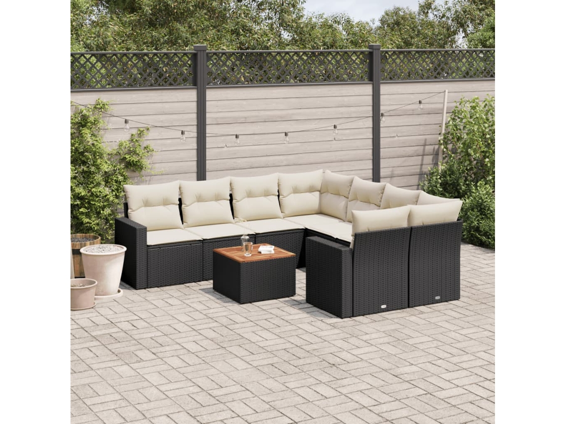 Vidaxl 9 Pcs Conjunto De Sofás P/ Jardim C/ Almofadões Vime Pe Preto