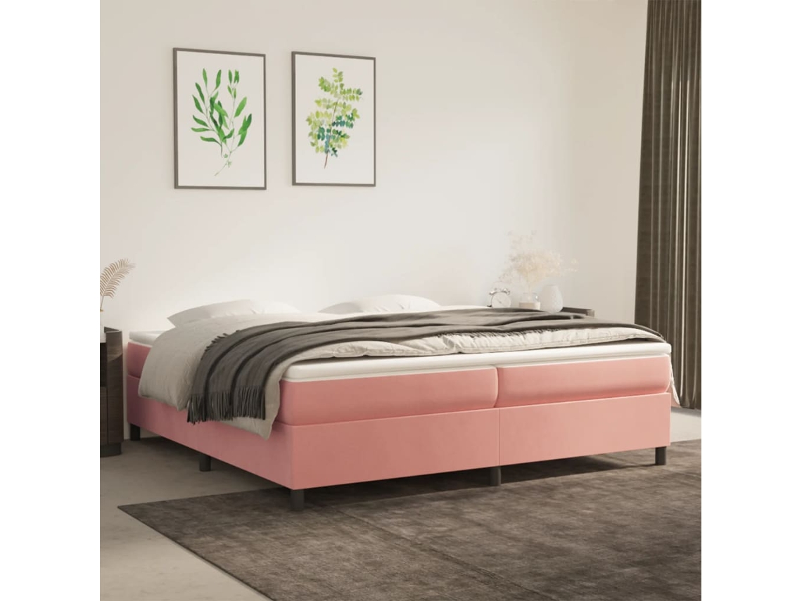Vidaxl Estrutura de Cama com Molas 200x200 Cm Veludo Rosa