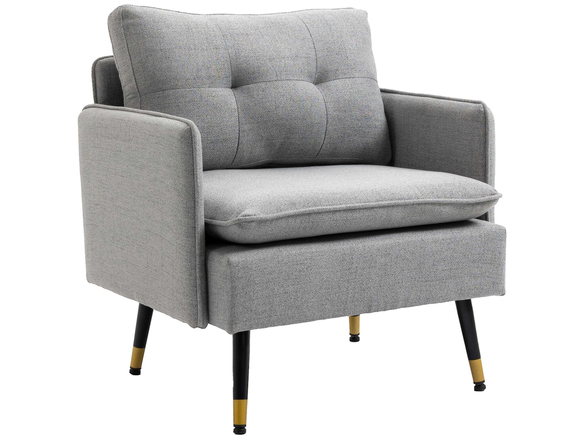Poltrona relax com apoio de braços e assento acolchoado, cinza, com pés de aço, 76x68x80 cm S/MARCA