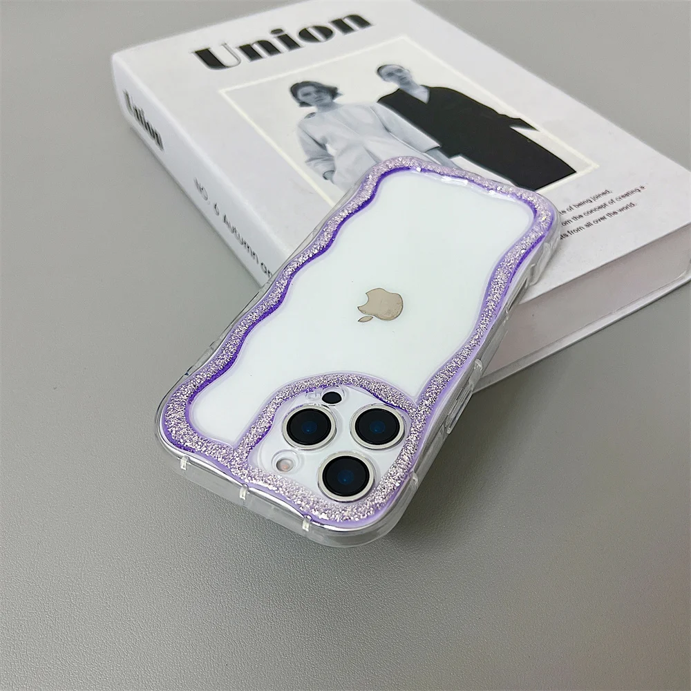 Capa Ondulada Para Iphone 16 Pro (roxa), Transparente, Bonita E Resistente A Impactos.