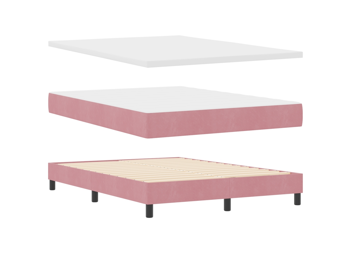 Conjunto 1 Cama Box Vidaxl Rosa Veludo (200 X 140 Cm)