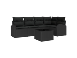 Conjunto 6 Sofá De Jardim Vidaxl Preto Vime Pe (234 X 124 X 85 Cm)