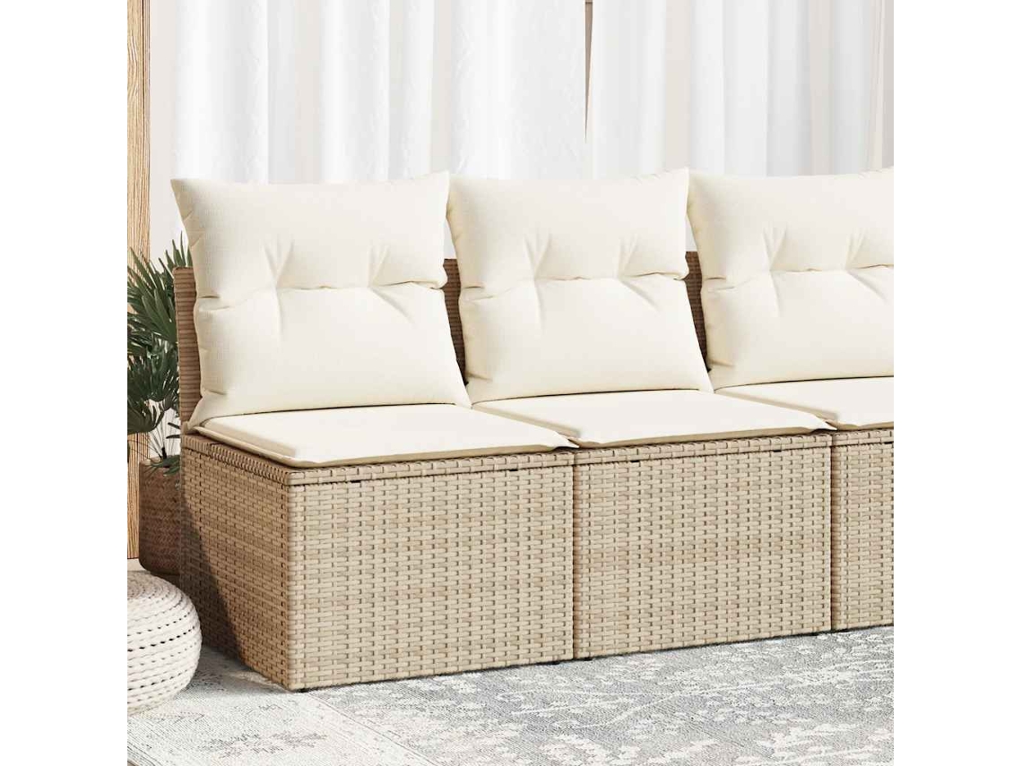 Vidaxl 2 Pcs Conj. Sofás P/ Jardim C/ Almofadões Vime Pe/acácia Bege