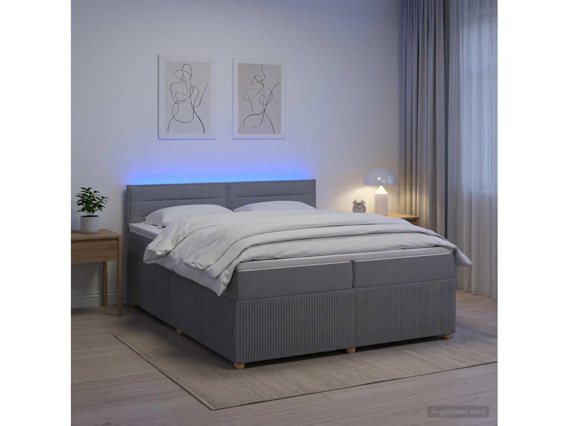 Vidaxl Cama Box Spring Com Colchão Cinzento-claro 200 X 200 Cm Tecido