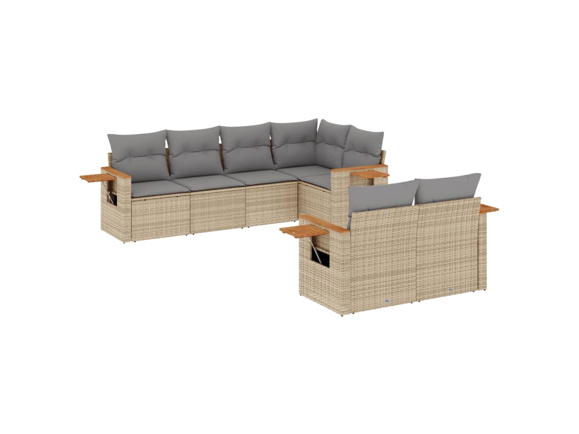 Conjunto de 7 Sofás para Jardim com Almofadões Vime Pe Bege MAISON EXCLUSIVE (7 pcs)