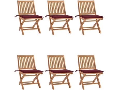 Conjunto 6 Cadeiras de Jardim  Dobráveis c/Almofadas 3072843 (46,5x58x88 cm - Madeira)