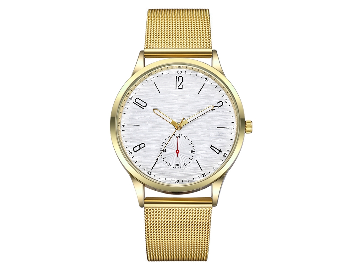 Relógio de pulso masculino casual e elegante com mostrador simples em liga metálica e mecanismo de quartzo dourado.